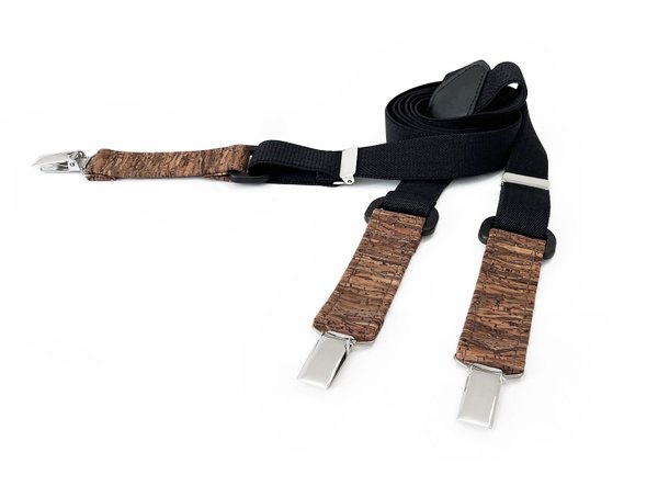 MAY-TIE cork suspenders | Iconic Y-Shape | black | style: Wood Brown
