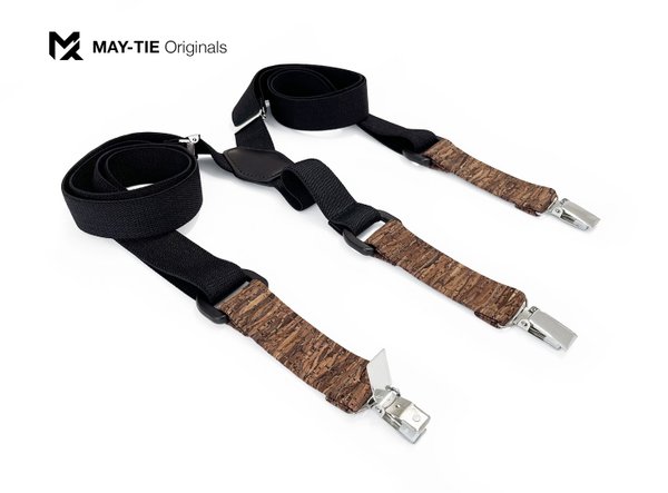 MAY-TIE Suspenders | 100% Cork | Y-Shape | Style: Holz Braun | Wood Brown