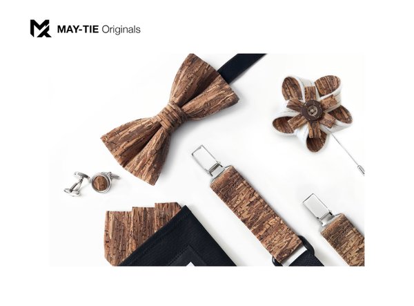 MAY-TIE cork suspenders | Iconic Y-Shape | black | style: Wood Brown