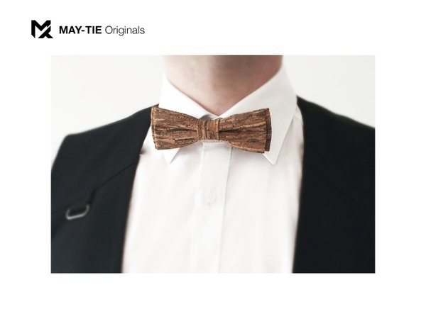 MAY-TIE Men's Bow-Tie | 100% Cork | Slim Shape | Style: Wood Brown