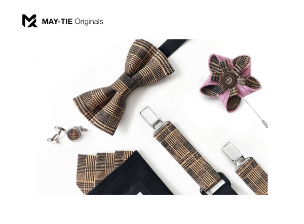 MAY-TIE cork suspenders | Iconic Y-Shape | black | style: Classic Check