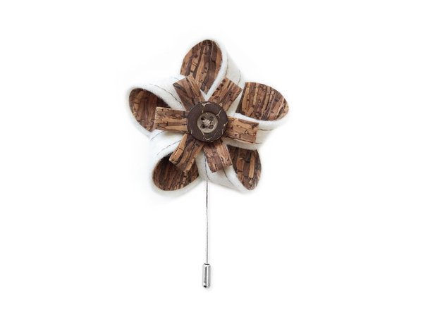 MAY-TIE Ansteckblume aus Schurwolle | Classic | Style: Holz Braun Natur Weiß