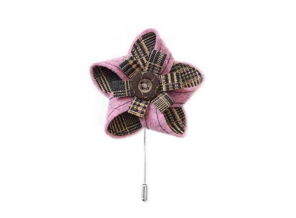 MAY-TIE Ansteckblume aus Schurwolle | Classic | Style: Classic Check Pink