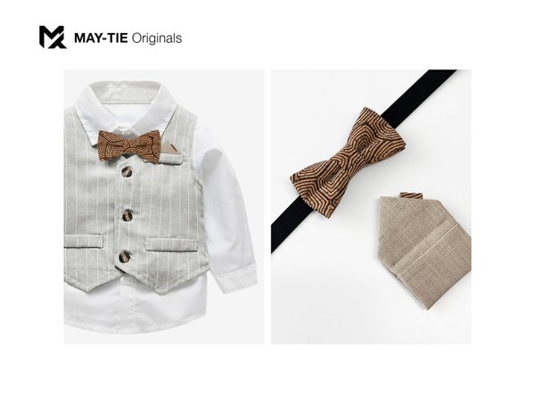 MAY-TIE kids cork bow tie | Set with pocket square | style: Kambium