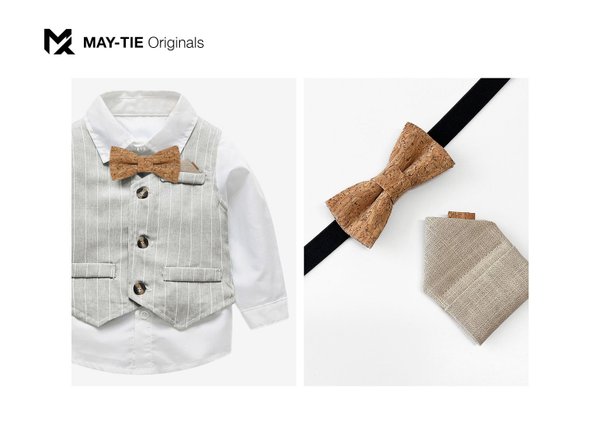 MAY-TIE kids cork bow tie | Set with pocket square | style: Canyon
