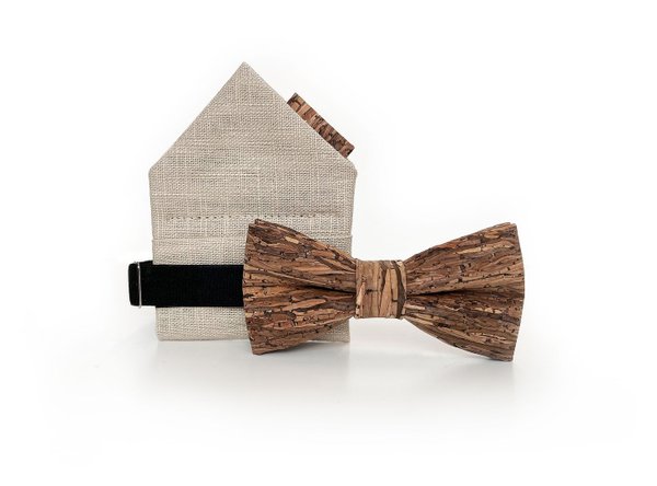 MAY-TIE Junior cork bow tie | Set with pocket square | style: Wood Brown