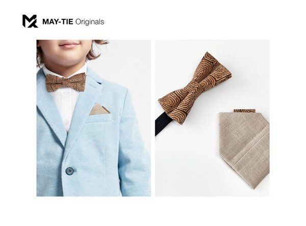 MAY-TIE Junior cork bow tie | Set with pocket square | style: Kambium