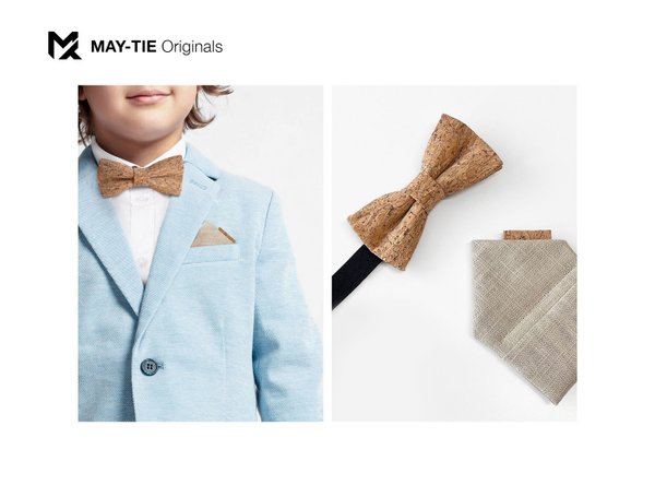 MAY-TIE Junior cork bow tie | Set with pocket square | style: Canyon
