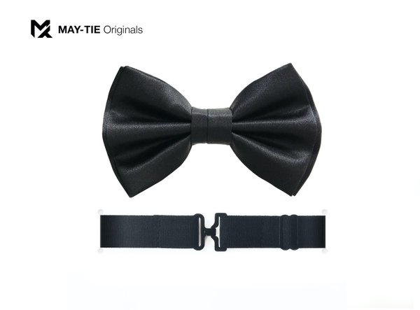MAY-TIE BlackLine Men's Bow Tie Classic Butterfly, Black, 100% Silk