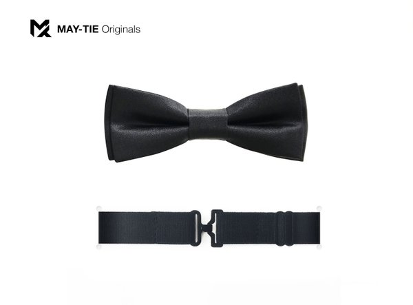MAY-TIE BlackLine Men's Bow Tie Modern Batwing, Black, 100% Silk