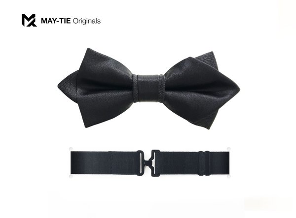 MAY-TIE BlackLine Men's Bow Tie Diamond Point, Black, 100% Silk