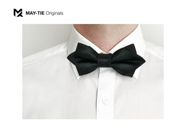 MAY-TIE BlackLine Men's Bow Tie Diamond Point, Black, 100% Silk