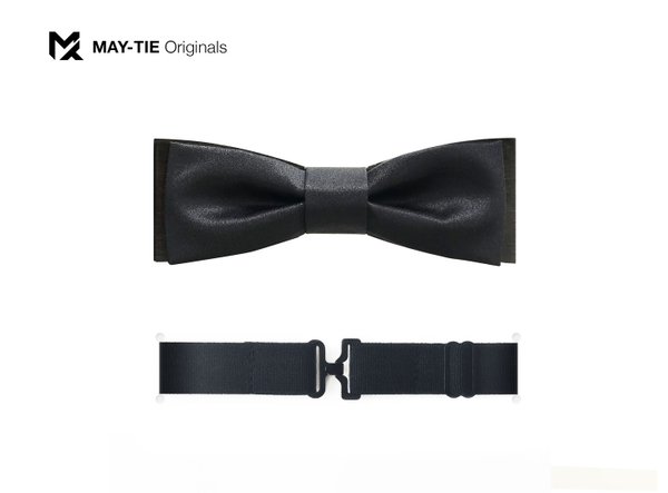 MAY-TIE BlackLine Men's Bow Tie Wooden Straight End, Black, 100% Silk