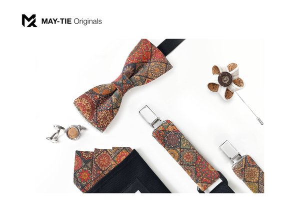 MAY-TIE Hosenträger aus Kork | Iconic Y-Shape | Schwarz | Style: Color