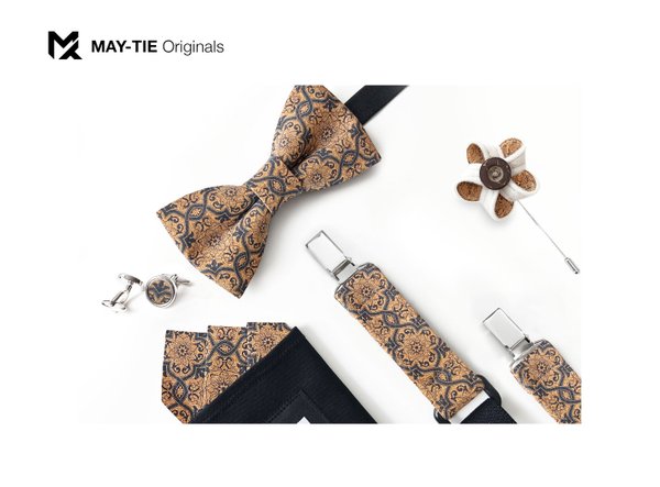 MAY-TIE cork suspenders | Iconic Y-Shape | black | style: Baroque
