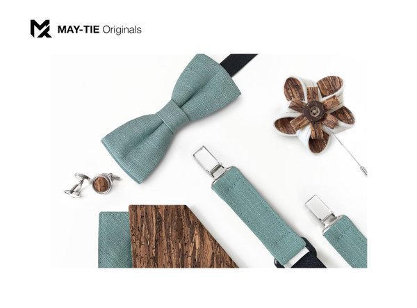MAY-TIE Hosenträger aus Leinen | Classic Y-Shape | Style: Eukalyptus Grün