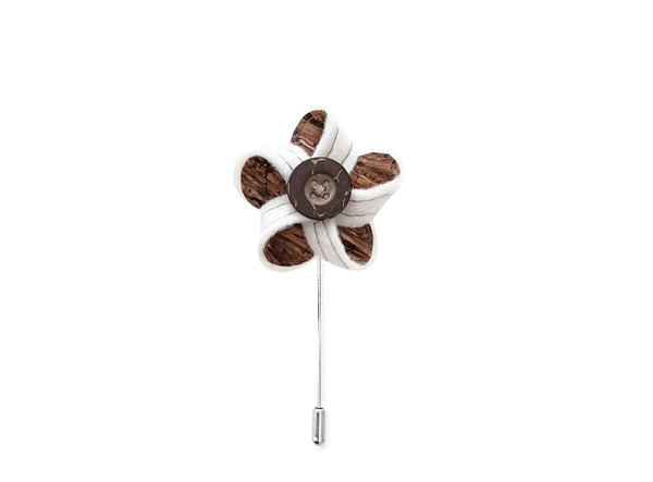MAY-TIE Ansteckblume aus Schurwolle | Petite | Style: Holz Braun Natur Weiß