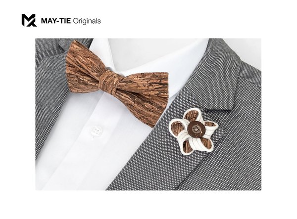 MAY-TIE new wool boutonniere | Petite | style: Wood Brown Nature White