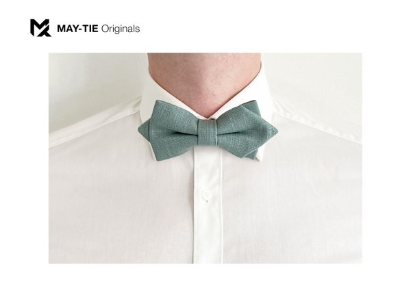 MAY-TIE linen bow tie | Diamond Point | style: Eucalyptus Green