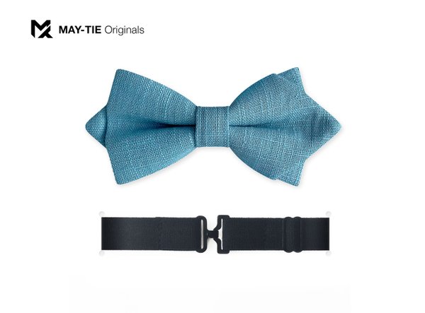 MAY-TIE linen bow tie | Diamond Point | style: Aqua Blue