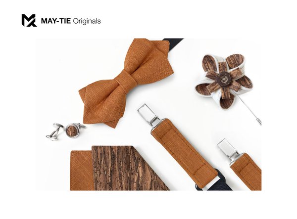 MAY-TIE linen bow tie | Diamond Point | style: Brown Orange