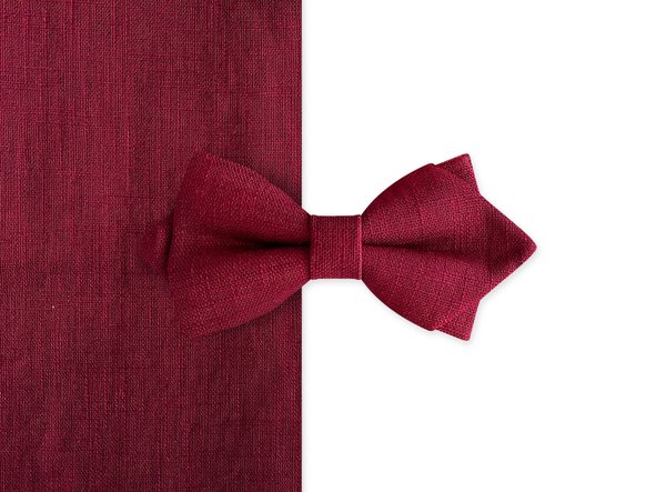 MAY-TIE linen bow tie | Diamond Point | style: Burgundy Red