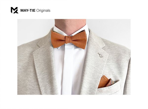 MAY-TIE linen pocket square | Free-Fold 2in1 | style: Orange Color