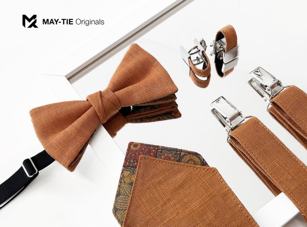 MAY-TIE linen pocket square | Free-Fold 2in1 | style: Orange Color