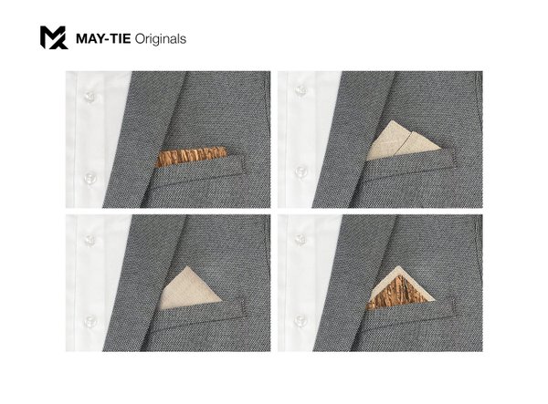 MAY-TIE Einstecktuch aus Leinen | Free-Fold 2in1 | Style: Natur Beige