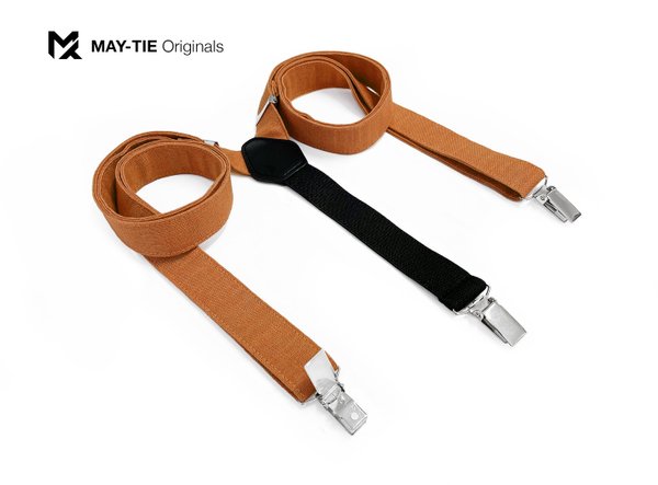 MAY-TIE Hosenträger aus Leinen | Classic Y-Shape | Style: Braun Orange