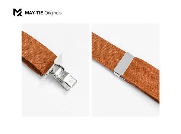 MAY-TIE Hosenträger aus Leinen | Classic Y-Shape | Style: Braun Orange