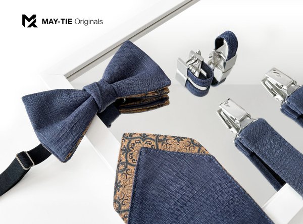 MAY-TIE linen pocket square | Free-Fold 2in1 | style: Blue Baroque