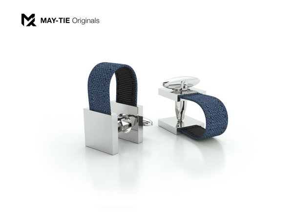 MAY-TIE brass cufflinks with linen | Iconic | style: Denim Blue