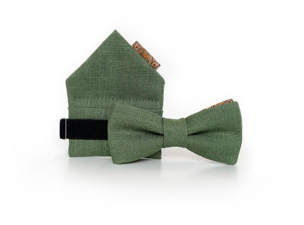 MAY-TIE Xclusive Junior bow tie | Linen and Cork  | Set with pocket square | Green Lemon