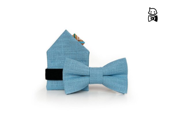 MAY-TIE kids linen bow tie | Set with pocket square | style: Aqua Chevron