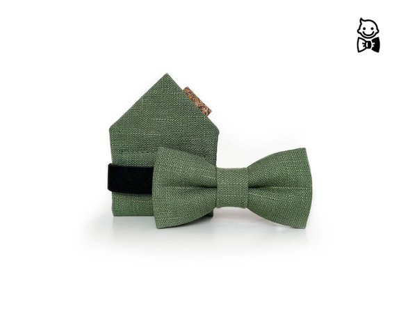 MAY-TIE kids linen bow tie | Set with pocket square | style: Green Lemon