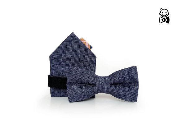 MAY-TIE kids linen bow tie | Set with pocket square | style: Blue Chevron