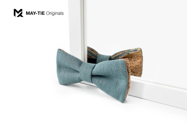 MAY-TIE Xclusive Junior bow tie | Linen and Cork  | Set with pocket square | Eucalyptus Canyon