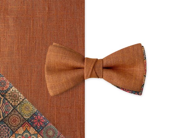 MAY-TIE Xclusive bow tie | Linen and Cork | Butterfly Self Tied Look | Orange Color